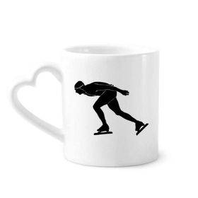 Dıythinker 340 ml Kalp Saplı Siyah Kış Pateni Spor Silüeti Kahve Kupaları Seramik Kupa