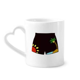 Dıythinker 340 ml Kalp Saplı Siyah Plaj Pantolonu İllüstrasyon Desenli Kahve Kupaları Seramik Kupa