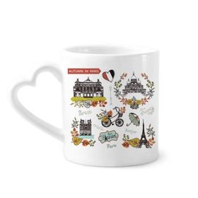 Dıythinker 340 ml Kalp Saplı Sonbahar Eyfel Paris Fransa Grafiti Kahve Kupaları Seramik Kupa