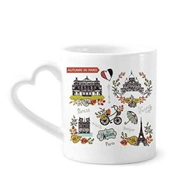Dıythinker 340 ml Kalp Saplı Sonbahar Eyfel Paris Fransa Grafiti Kahve Kupaları Seramik Kupa