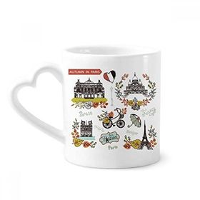 Dıythinker 340 ml Kalp Saplı Sonbahar Eyfel Paris Fransa Grafiti Kahve Kupaları Seramik Kupa