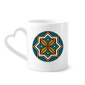 Dıythinker 340 ml Kalp Saplı Soyut Geometri Fas Tarzı Desenli Kahve Kupaları Seramik Kupa