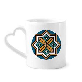 Dıythinker 340 ml Kalp Saplı Soyut Geometri Fas Tarzı Desenli Kahve Kupaları Seramik Kupa
