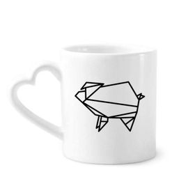 Dıythinker 340 ml Kalp Saplı Soyut Origami Domuz Geometrik Şekilli Kahve Kupaları Seramik Kupa