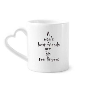 Dıythinker 340 ml Kalp Saplı Sözü A Man's Best Friends Are His Ten Fingers Kahve Kupaları Seramik Kupa
