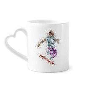 Dıythinker 340 ml Kalp Saplı Spor Kayak Kayak Çizgi Film Tarzı İllüstrasyon Kahve Kupaları Seramik Kupa