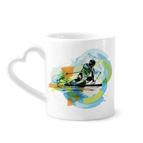 Dıythinker 340 ml Kalp Saplı Sporcular Kayak Sporları Serbest Stil Suluboya Kahve Kupaları Seramik Kupa