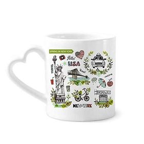 Dıythinker 340 ml Kalp Saplı Spring Liberty New York Amerika Grafiti Kahve Kupaları Seramik Kupa