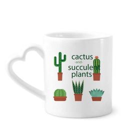 Dıythinker 340 ml Kalp Saplı Succulents Saksı Bitki Kaktüs İllüstrasyonu Kahve Kupaları Seramik Kupa