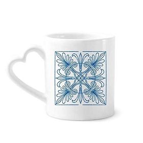 Dıythinker 340 ml Kalp Saplı Talavera Tarzı Dekoratif Mavi Desenli Kahve Kupaları Seramik Kupa