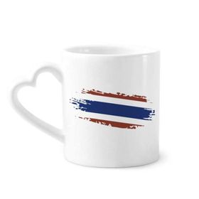 Dıythinker 340 ml Kalp Saplı Tay Bangkok Tayland Bayrağı Sanat İllüstrasyon Kahve Kupaları Seramik Kupa