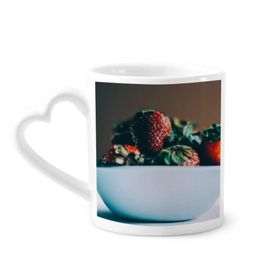 Dıythinker 340 ml Kalp Saplı Taze Çilek Fotoğrafı Meyve Resimli Kahve Kupaları Seramik Kupa