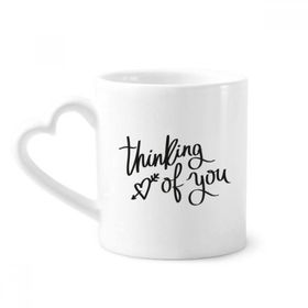 Dıythinker 340 ml Kalp Saplı Thinking Of You Alıntılı Kahve Kupaları Seramik Kupa