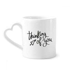 Dıythinker 340 ml Kalp Saplı Thinking Of You Alıntılı Kahve Kupaları Seramik Kupa