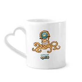 Dıythinker 340 ml Kalp Saplı Turuncu Ahtapot Deniz Yaşamı Desenli Kahve Kupaları Seramik Kupa