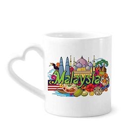 Dıythinker 340 ml Kalp Saplı Twinstower Malezya Grafiti Kahve Kupaları Seramik Kupa