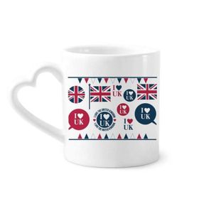 Dıythinker 340 ml Kalp Saplı Union Jack I Love Uk Kalp Şekilli Ülke Kahve Kupaları Seramik Kupa