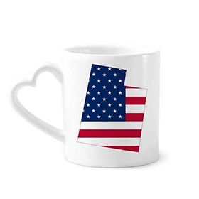 Dıythinker 340 ml Kalp Saplı Utah Amerika Abd Haritası Yıldızlar Çizgili Bayrak Kahve Kupaları Seramik Kupa