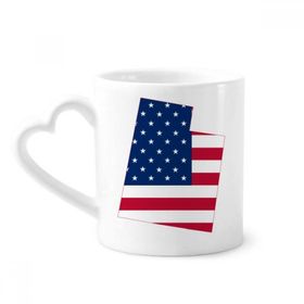 Dıythinker 340 ml Kalp Saplı Utah Amerika Abd Haritası Yıldızlar Çizgili Bayrak Kahve Kupaları Seramik Kupa