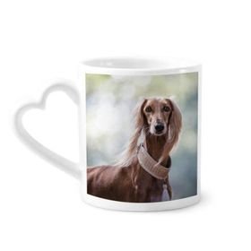 Dıythinker 340 ml Kalp Saplı Uzun Boyunlu Köpek Evcil Hayvan Resim Kahve Kupaları Seramik Kupa