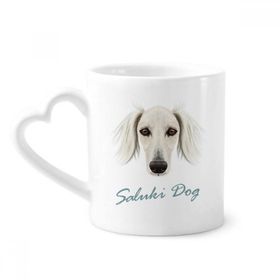 Dıythinker 340 ml Kalp Saplı Uzun Yüzlü Beyaz Saluki Köpek Evcil Hayvan Kahve Kupaları Seramik Kupa