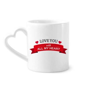 Dıythinker 340 ml Kalp Saplı Valentine Love You With All My Heart Kahve Kupaları Seramik Kupa