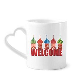 Dıythinker 340 ml Kalp Saplı Welcome To Russia Katedrali Buiding Kahve Kupaları Seramik Kupa