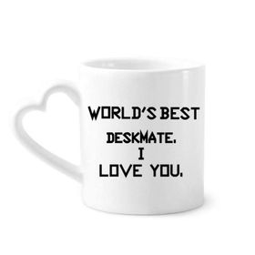 Dıythinker 340 ml Kalp Saplı World Best Deskmate I Love You Mezuniyet Kahve Kupaları Seramik Kupa
