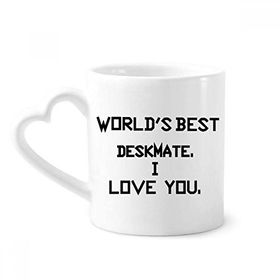 Dıythinker 340 ml Kalp Saplı World Best Deskmate I Love You Mezuniyet Kahve Kupaları Seramik Kupa
