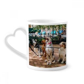 Dıythinker 340 ml Kalp Saplı Yakışıklı Köpekler Evcil Hayvan Resim Kahve Kupaları Seramik Kupa