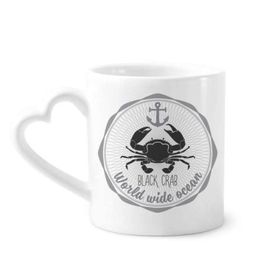 Dıythinker 340 ml Kalp Saplı Yengeç Eskizi Deniz Organizma Desenli Kahve Kupaları Seramik Kupa