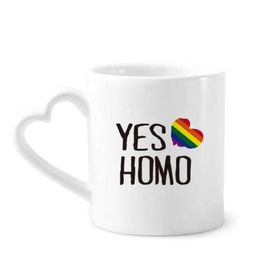 Dıythinker 340 ml Kalp Saplı Yes Homo Lgbt Gökkuşağı Aşk Kahve Kupaları Seramik Kupa
