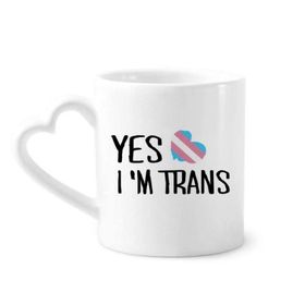 Dıythinker 340 ml Kalp Saplı Yes I'm Trans Lgbt Destekli Kahve Kupaları Seramik Kupa