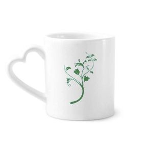 Dıythinker 340 ml Kalp Saplı Yeşil Yapraklar Dallar Çiçekler Kahve Kupaları Çömlekçilik Seramik Kupa