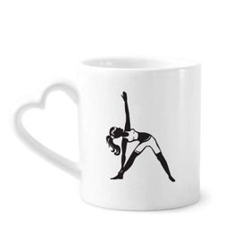 Dıythinker 340 ml Kalp Saplı Yoga Kız Germe Silüet Kahve Kupaları Seramik Kupa