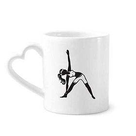 Dıythinker 340 ml Kalp Saplı Yoga Kız Germe Silüet Kahve Kupaları Seramik Kupa