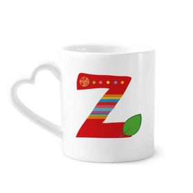 Dıythinker 340 ml Kalp Saplı Z Alfabe Turuncu Meyve Sevimli Desenli Kahve Kupaları Seramik Kupa