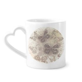 Dıythinker 340 ml Kalp Saplı Zarif Vintage Gri Kelebek Duvar Kağıdı Kahve Kupaları Seramik Kupa