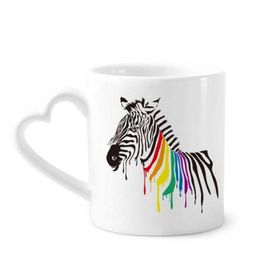 Dıythinker 340 ml Kalp Saplı Zebra Lgbt Gökkuşağı Renkli Desenli Kahve Kupaları Seramik Kupa