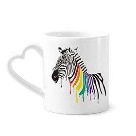 Dıythinker 340 ml Kalp Saplı Zebra Lgbt Gökkuşağı Renkli Desenli Kahve Kupaları Seramik Kupa