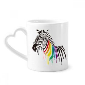 Dıythinker 340 ml Kalp Saplı Zebra Lgbt Gökkuşağı Renkli Desenli Kahve Kupaları Seramik Kupa
