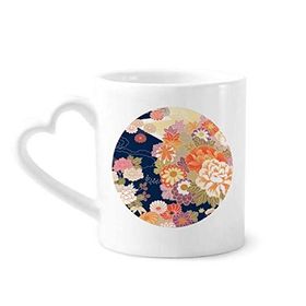 Dıythinker 340 ml Şakayık Akçaağaç Yaprağı Desenli Japon Seramik Kalp Saplı Kupa