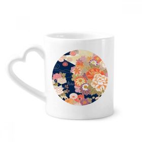 Dıythinker 340 ml Şakayık Akçaağaç Yaprağı Desenli Japon Seramik Kalp Saplı Kupa