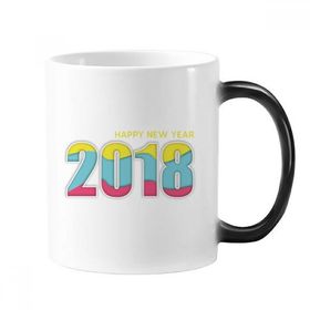 Dıythinker 350 ml 2018 Renkli Dijital Mutlu Yıllar Değişen Renkli Kupa