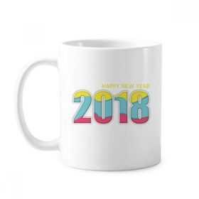 Dıythinker 350 ml 2018 Renkli Dijital Mutlu Yıllar Klasik Kupa Beyaz Çömlekçilik Seramik Kupa