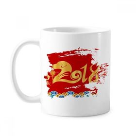 Dıythinker 350 ml 2018 Yeni Yıl Mutlu Kırmızı Çin Köpek Bless Boya Fırçası Kupa Beyaz Seramik Kupa