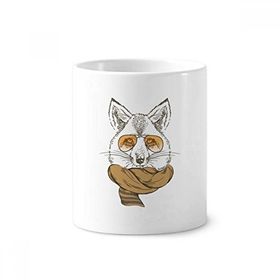 Dıythinker 350 ml 9x8 cm Beyaz İngiliz Tarzı Hayvan Nazik Kurt ve Eşarp Hayvan Seramik Kupa