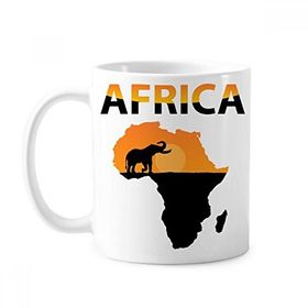 Dıythinker 350 ml Afrika Haritası Savanna Fil Yaban Hayatı Klasik Kupa Beyaz Çömlekçilik Seramik Kupa