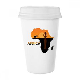 Dıythinker 350 ml Afrika Haritası Savanna Fil Yaban Hayatı Siyah Kadın Klasik Kupa