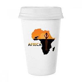 Dıythinker 350 ml Afrika Haritası Savanna Fil Yaban Hayatı Siyah Kadın Klasik Kupa